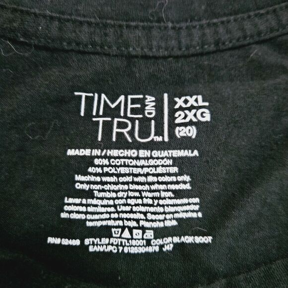 Time And Tru Womens T-Shirt Black Size 2X Cotton Blend Short Sleeve Pullover - Picture 5 of 12